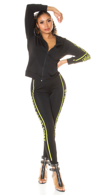Sporty 2piece set jas met ritssluiting + leggings geel